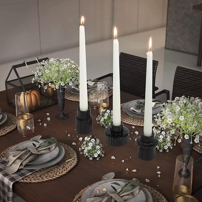 Vixdonos Taper Glass Candlestick Holders Tealight Candle Holders for Table Centerpieces, Wedding Decor and Dinner Party (6 Pcs, Black)