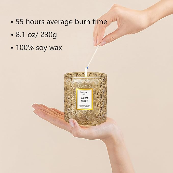 Chloefu LAN Amber Candles, Luxury Candle for Home Scented, Long Burning Time, Holiday Gifts, All Natural Soy Wax Decorative Candles, Scented Candle Gifts for Men&Women, 8.1oz