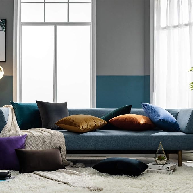 JUSPURBET 28x28 Euro Velvet Throw Pillow Covers Set of 2,Blue