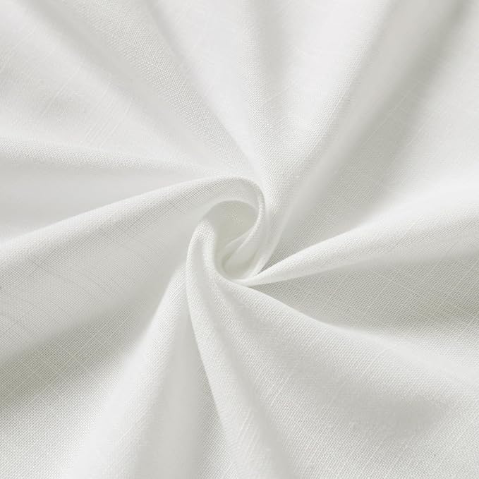 Off White Cafe Curtains 45 Inch Length Set 2 Panel Back Tab Pocket Semi Sheer Short Linen White Curtain Tiers for Small Bathroom Window Basement 52x45