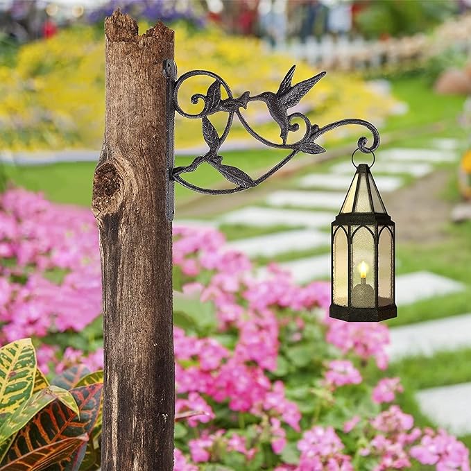 DEWEL 2 Pack Heavy Duty Iron Hanging Plant Bracket, Outdoor Wall Plant Hangers for Hanging Baskets, Bird Feeder, Flower Pot, Lantern, Wind Chime – Decorative Black Hook