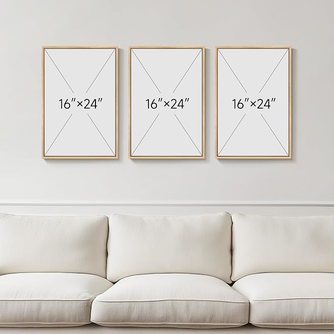 Framed Sage Green Landscape 3 Piece Wall Art for Living Room, Neutral Beige Mountain Botanical Print Canvas Artwork for Walls, Modern Nordic Rustic Nature Wall Decor for Bedroom Home Office, 16x24 In