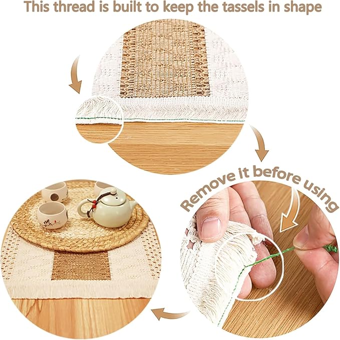 Placemats Set of 6 with 6 PCs Round Placemats and 6 PCs Table Mats | Natural,Handmade,Boho Woven Placemat,Burlap Table Placemats,Heat Resistant for Kitchen and Dining Table Farmhouse Décor