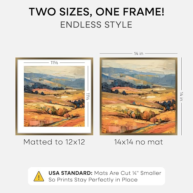 Homeforia 14x14 Bronze Picture Frame, High-End Metal, 12x12 Mat, Glass