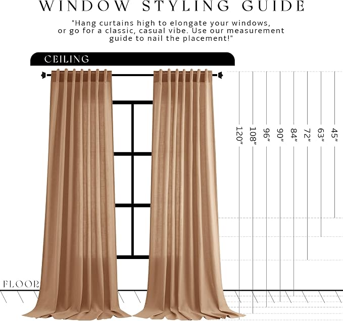 Jowels Camel Linen Curtains 84 Inch Long 2 Panels for Living Room | Light Filtering Semi Sheer Curtain, Back Tab Pocket Pleated Look, Boho Farmhouse Textured Privacy Drapes for Bedroom Window