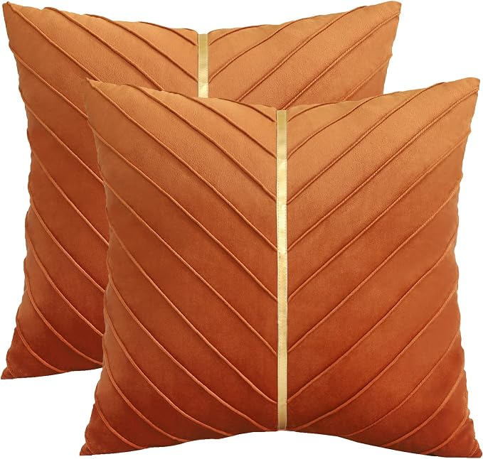 Velvet Throw Pillow Covers 22x22 Pack of 2 Gold Decor Burnt Orange