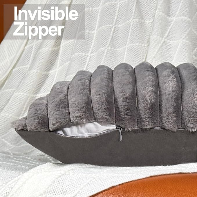 COTEY 12x20 Decorative Faux Fur Throw Pillow Covers Set of 2- Dark Gray