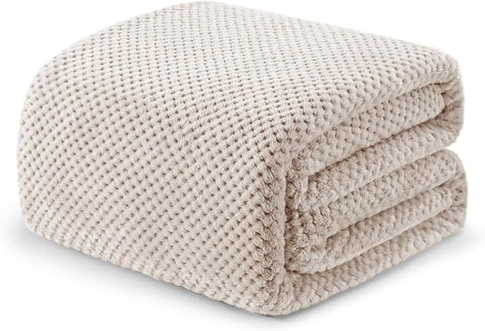 Exclusivo Mezcla Soft Waffle Fleece Bed Blanket Twin Size, Tan | Lightweight Plush Blanket for Bed, Couch, Sofa, Cozy Fluffy Design for Bedroom, Guest Room, All Season, 60x80 Inches