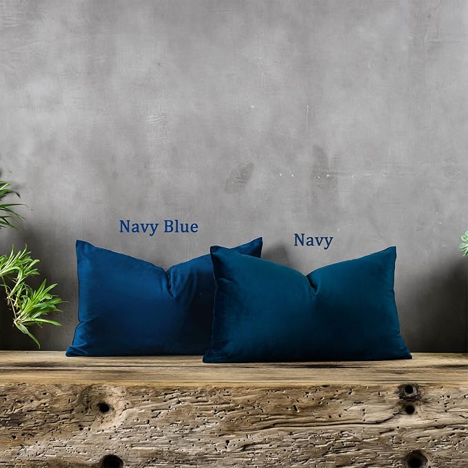 Navy Blue Decorative Lumbar Velvet Throw Pillow Covers 12x20 inch Set of 2 with Zipper Luxury Soft Solid Rectangle Cushion Covers Case for Sofa Couch Bed Living Room