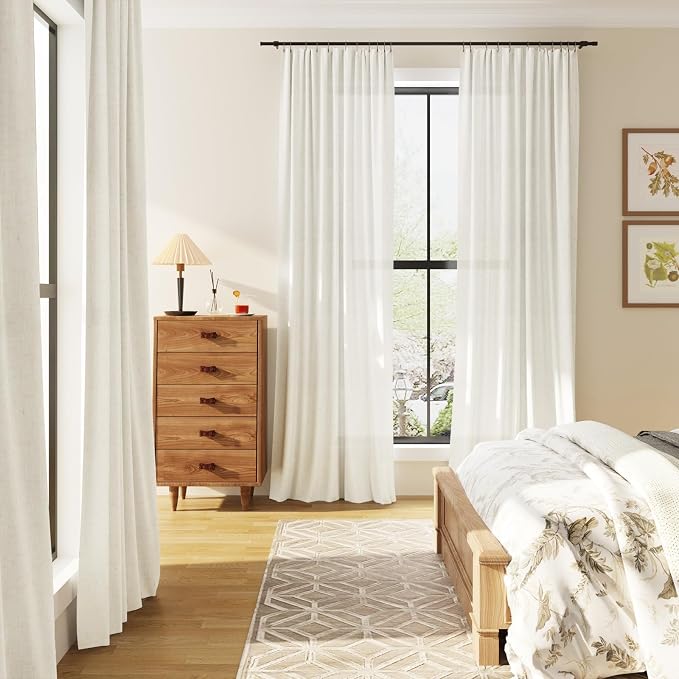 Extra Wide Linen Curtains 84 Inches Long for Living Room Natural Cream Semi Sheer Curtain 2 Panels Rod Pocket Light Filtering Window Drapes for Bedroom Sliding Glass Door Beige Ivory 60x84