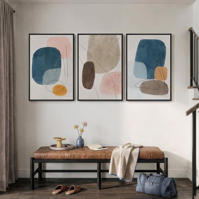 Large Framed Colorful Abstract Wall Art for Living Room, Set of 3, 24x36 In | Modern pictures, Canvas prints, Wood frame, Neutral paintings, Minimalist artwork, Wall decor for bedroom dining room office
