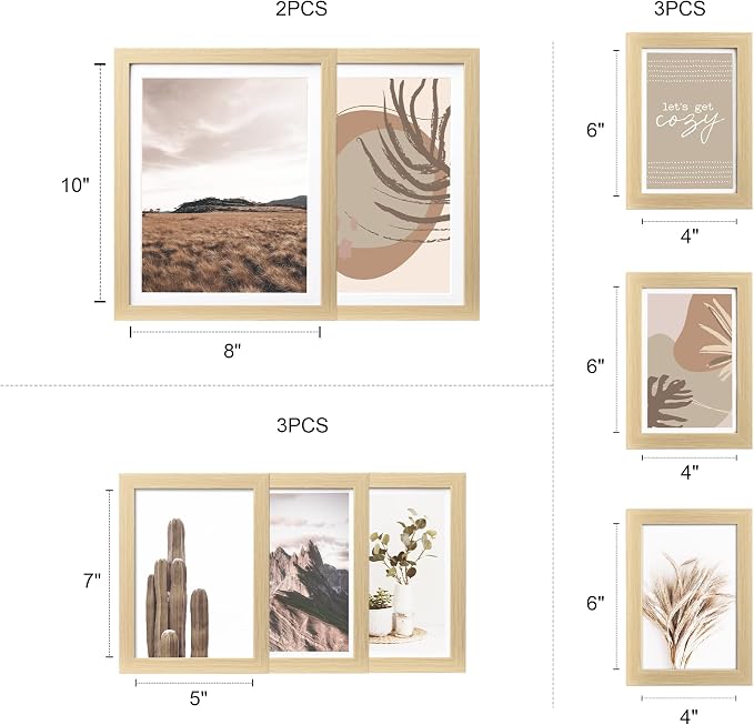 Gallery Wall Frame Set, 8 Pack Neutral Wall Decor, Beige, Small | Natural Collage Picture Frames Wall Art for Living Room, Entryway, Stairway, Bedroom, Assorted Size