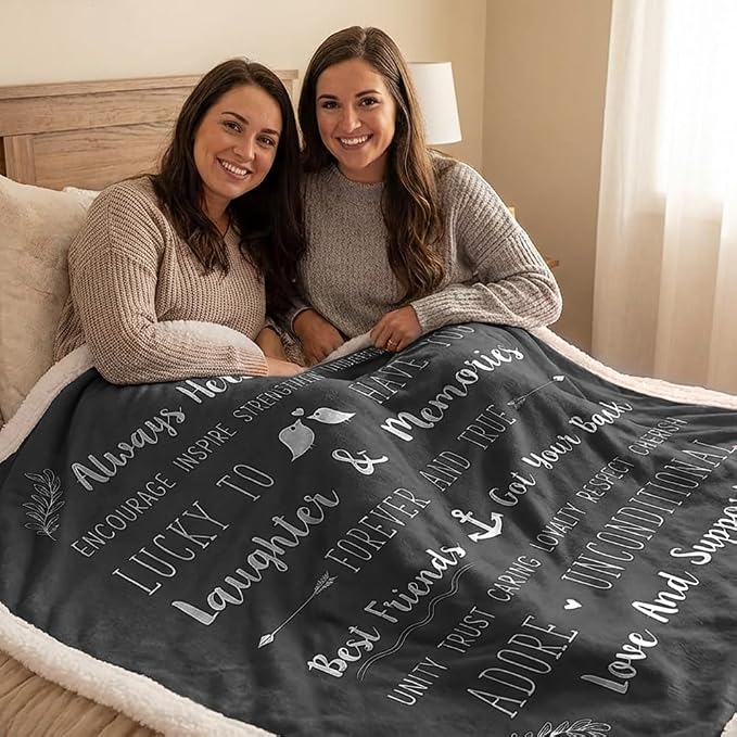 PAVILIA Best Friend Blanket - Friendship Gifts for Women, Soul Sister & Long Distance Bestie Gift, Soft Cozy Sherpa Throw with Sentimental Quotes, BFF Birthday Gift Idea, Gray