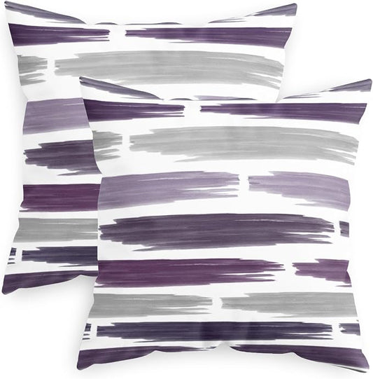 CaliTime Throw Pillow Cases Pack of 2 Cozy Fleece Abstract Geometric Texture Decorative Cushion Covers for Couch Bed Sofa Farmhouse Decoration 18 X 18 Inches Deep Purple