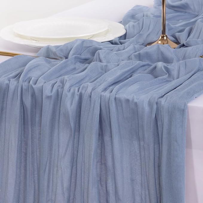 Cheesecloth Table Runner Fall Boho Wedding Birthday Party Home Decor | Dusty Blue 6pcs Rustic Gauze 10FT Cheese Cloth Sheer Farmhouse Dining Runner for Baby Shower Bridal Holiday Decorations