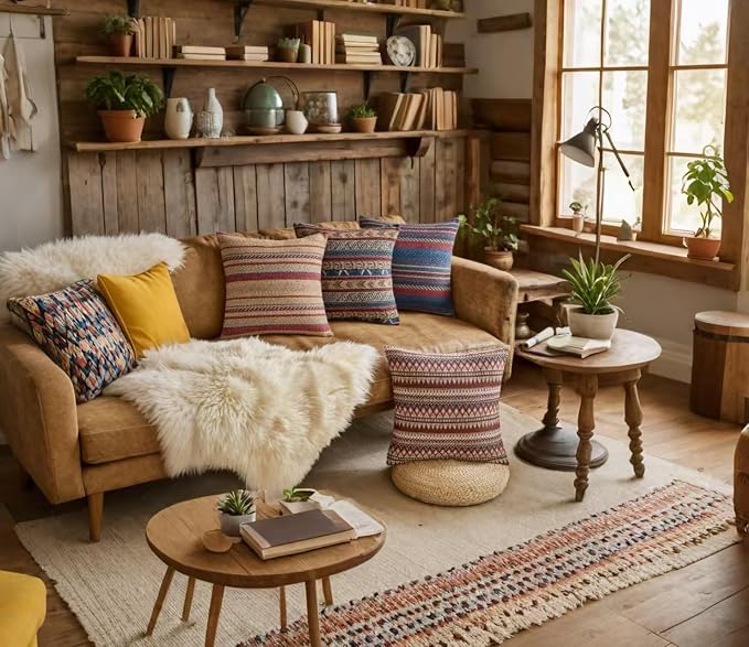Couch Colorful Stripe Boho Throw Pillow Cover 18X18 Inch Set of 4 Farmhouse Decorative Vintage Pillow Cases Textured Cushion Pillows Covers for Sofa Living Room Bedroom Outdoor Patio Porch