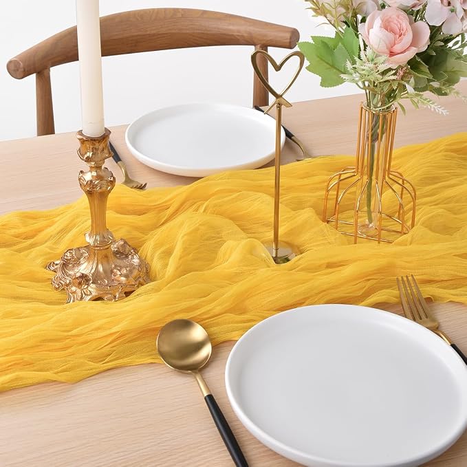 Yellow Cheesecloth Table Runner Cheese Cloth Wedding Birthday Party Decor | 10Ft Summer Rustic Boho Gauze Farmhouse Bridal Baby Shower Holiday Dining Tea Party Home Table Decorations 4 Pack
