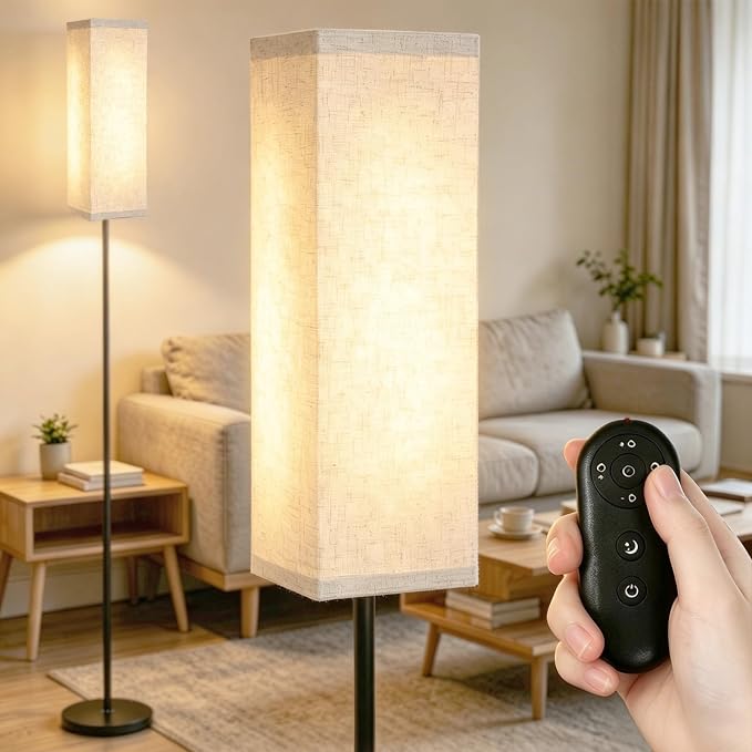 Modern Tall Floor Lamp with Remote for Bedroom Living Dimmable LED