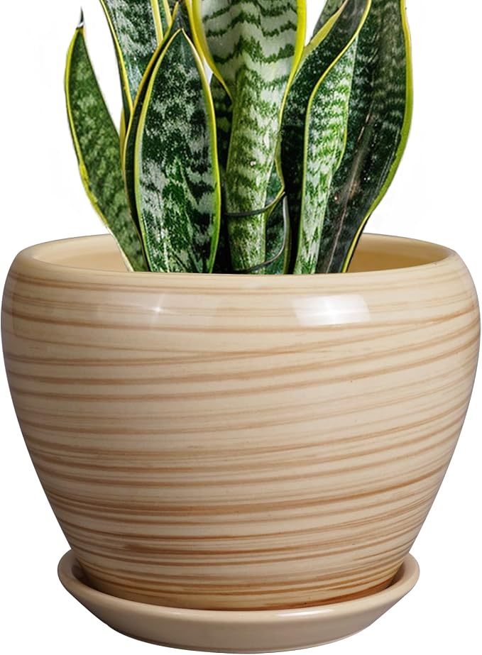Ceramicfor Planter Pot 8 Inch, Ceramic Pot for Plants, Yellow | Indoor Plant Pot with Drainage Hole and Saucer, Round Planter, Modern Flower Pot, Succulent Pot for House Patio