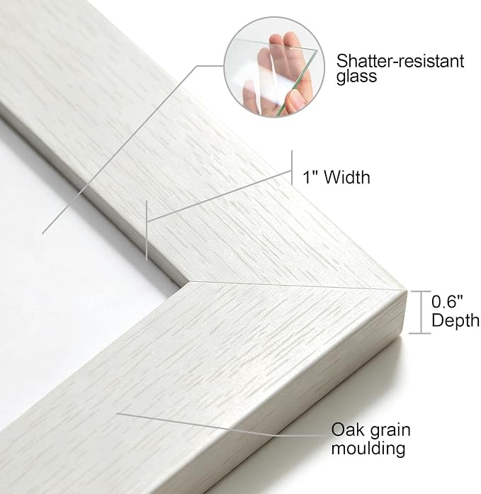 Boarding 8x8 Picture Frames White,5x5 Mat,Tempered glass,Engineered Wood