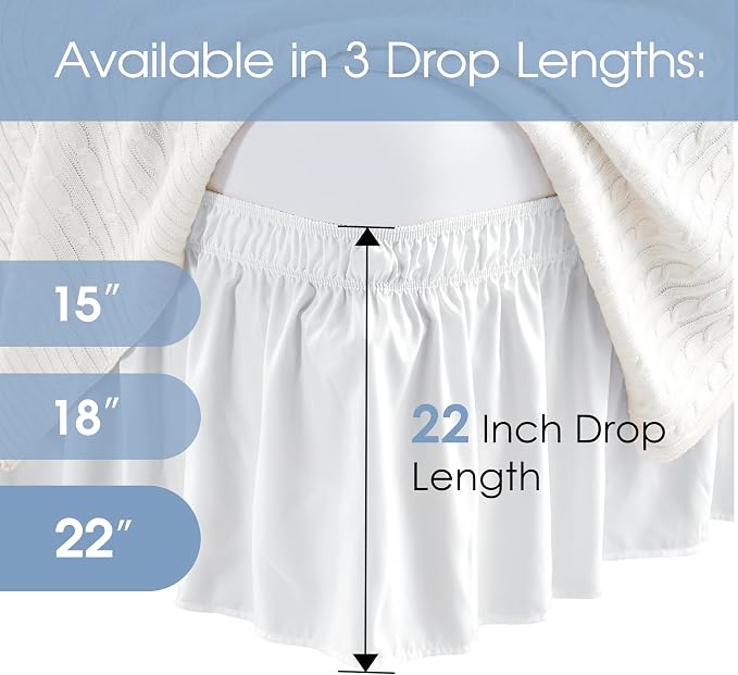 FreshCulture Queen Bed Skirt, Elastic Wrap Around Bed Skirt Queen Size, Bed Skirts for Adjustable Bed, Easy Fit with 22 Inch Drop Length, Hotel Quality Dust Ruffle for Queen Bed (White)