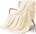 Whale Flotilla Flannel Fleece Throw Blanket for Couch, Ivory | Lightweight Breathable Soft Sofa Throws, Plush Fluffy Chevron Design Decorative Blankets for All Season, 50x60 Inch