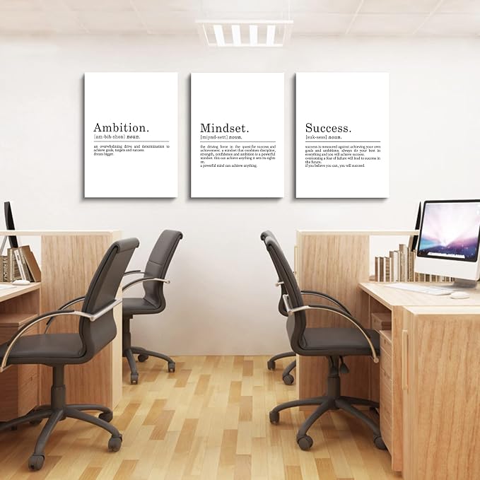 Inspirational Canvas Painting Wall Art -EPHANY ART - Mindset Quotes Prints, Ambition Letters Poster, Motivational Wall Art, Success Framed Entrepreneur Poster, Positive Quotes Wall Poster for Home Office Workplace (L-3pcs,12x16inchx3pcs)