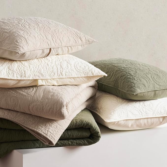 EVERGRACEHOME 100% Cotton Paisley Quilt Set, King Size, Ivory Cream | Prewashed for Softness, Year-Round Breathability, Gift-Ready Box, Matelasse-style Quilted Coverlet, 3 Piece Set with 2 Shams