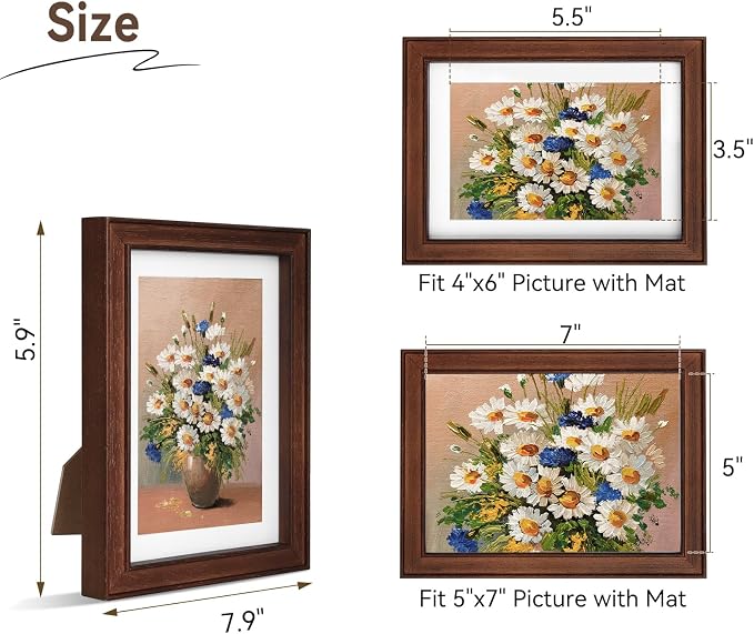 5x7 Picture Frame, Natural Walnut Wood Collage Photo Frame with Real Glass