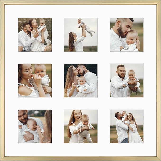 Golden State Art 16x16 Collage Frame w/Mat for 9 4x4 Photos Gold 1 Pack