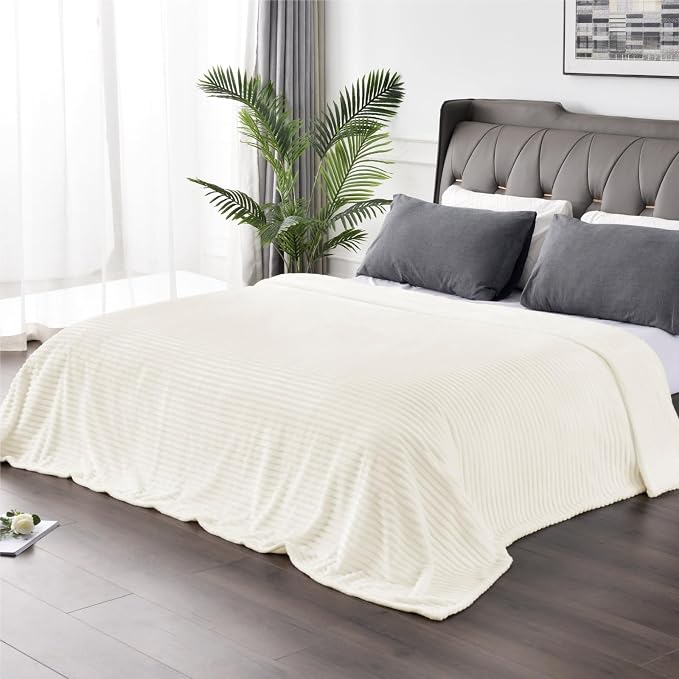 BEDELITE 3D Ribbed Jacquard Cream King Size Blankets for Bed, 108x90 Inch | Soft Warm Decorative Fluffy Blanket, Cozy Fuzzy Lightweight Plush Fleece Throw Blankets for Bed, Room Decor, Gift for Women