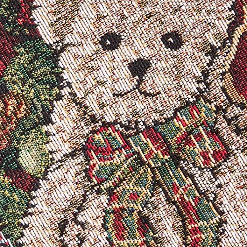 Violet Linen Decorative Christmas Teddy Bears Design Tapestry, 13" X 70" Table Runner
