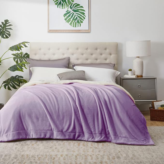 Walensee Sherpa Fleece Blanket (Throw Size 50”x60” Lilac) Plush Throw Fuzzy Super Soft Reversible Microfiber Flannel Blankets for Couch, Bed, Sofa Ultra Luxurious Warm and Cozy for All Seasons