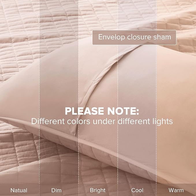 Comfort Spaces Kienna Twin Quilt Bedding Set 2 Piece, 66"x 90" Blush | Soft Cozy Lightweight Summer Twin XL Coverlet for College Dorm, Quilted Extra Layer, Modern Casual Bedroom Decor, OEKO-TEX