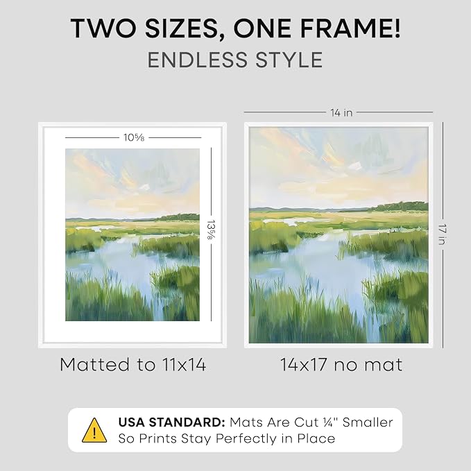 Homeforia 14x17 White Picture Frame, High-End Metal, 11x14 Mat, Glass
