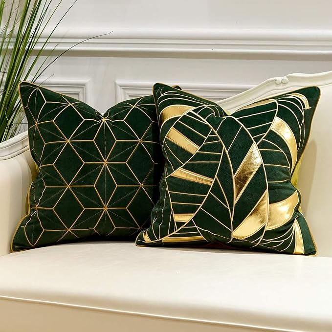 Avigers Throw Pillow Cover 20 x 20 Inch, Green Gold, Velvet, Hidden Zipper