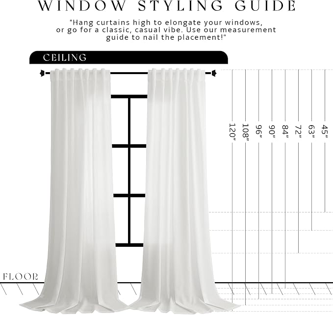 Jowels Off White Linen Curtains 90 Inch Long 2 Panels for Living Room | Light Filtering Semi Sheer Curtain, Back Tab Pocket Pleated Look, Boho Farmhouse Textured Privacy Drapes for Bedroom Window