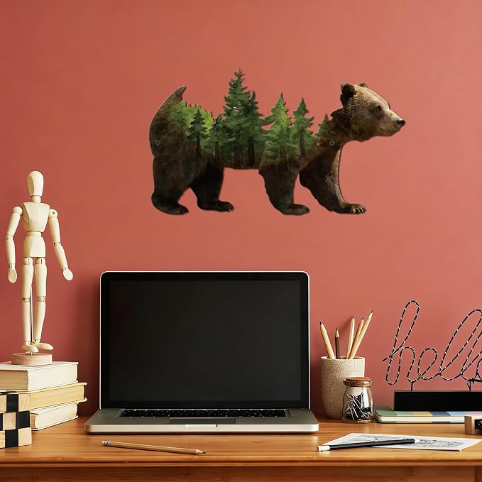 Resama Metal Wall Art Forest Modern Pine Tree Animal Bear Rustic Art Decor | Wilderness Decoration Mountain Ornaments for Living Room Bedroom Indoor and Outdoor Supplies(Colorful)