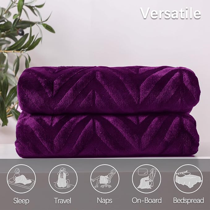 Whale Flotilla Flannel Fleece Bed Blanket Twin XL Size, Purple | Lightweight Breathable Soft Bedspread, Plush Fluffy Coverlet Chevron Design Decorative Blanket for All Season, 90x66 Inch