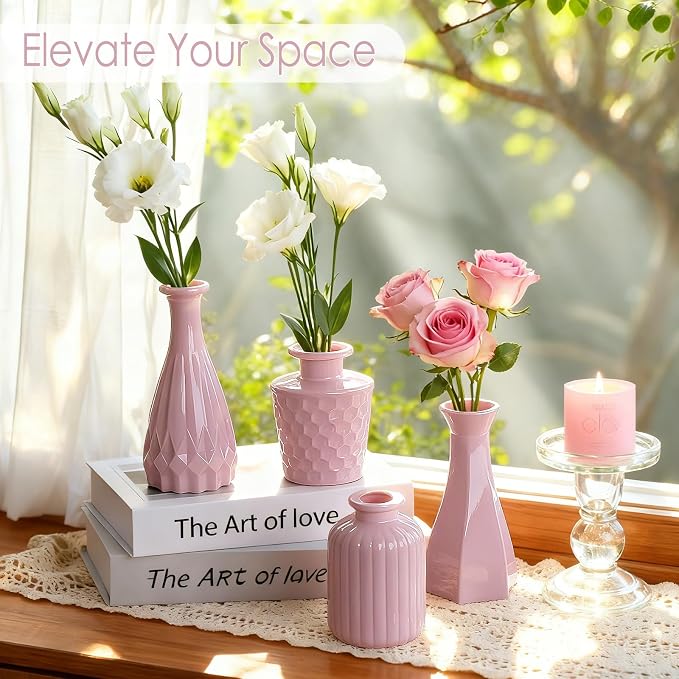 TBWIND 12 Pcs Blush Pink Glass Bud Vase Set | Mini, Vintage, For Flowers, Centerpieces, Wedding & Home Décor
