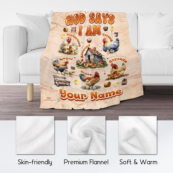 Custom Chicken Name Blanket - Chicken Lovers Gift, Kids & Adults Throw Blanket, Inspirational Cozy Fleece Throw for Living Room, 60"x80"