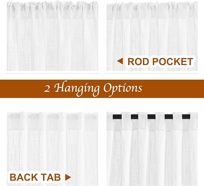 NICETOWN White Semi Sheer 90 inch Curtains for Bedroom, Rod Pocket & Back Tab Window Treatments Privacy with Light Filtering Drapes for Bedroom/Living Room, 2 Panels, W34 x L90