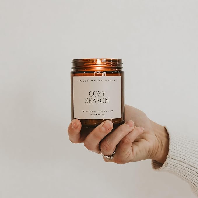 Sweet Water Decor Cozy Season Fall & Winter Candle, 9oz Amber Jar Black Lid