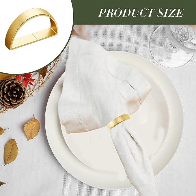 16 Pcs Matt Gold Napkin Rings - Metal Napkin Ring(Semicircle) | Stainless Steel Napkin Rings for Table Settings Wedding Christmas Party Dinner Table