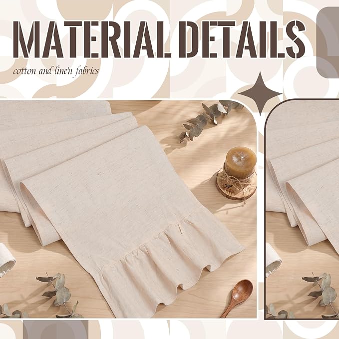 Gilprop Boho Table Runner Linen Farmhouse Table Runners with Ruffle Hem Rustic Burlap Home Party Decoration for Living Room (13 x 108 Inch,Linen Beige)