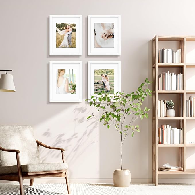 Golden State Art 11x14 White Picture Frame,Solid Wood&Real Glass,Mat 8x10