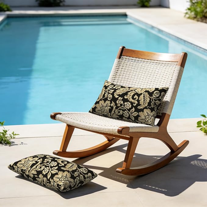 12x20 Inch Lumbae Pillow Covers, Rectangle Waterproof Throw Covers Set of 2, Decorative Patio Furniture Cushion Cases for Porch Garden, Jacobean Black