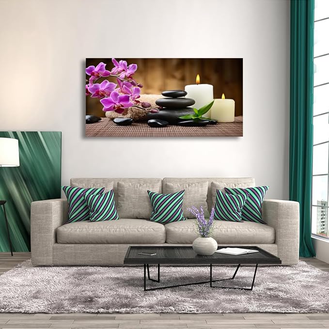 Butterfly Orchid Flowers Pictures Canvas Wall Art for Living room Bedroom Wall Decor,Flowers Wall Art Print Paitnings for home Decor,Morden Artwork Stones and Candles Yoga Atmosphere Canvas Art