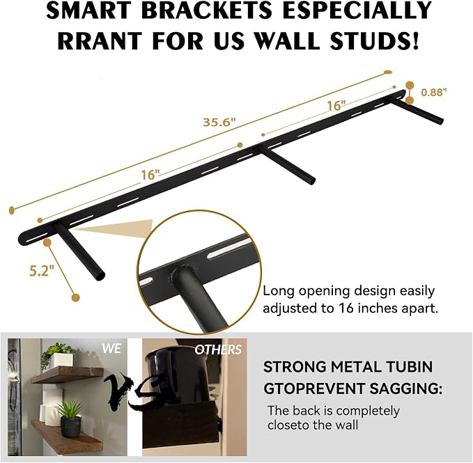 BGMG Wood Floating Shelves for Wall 60 inch Set of 2,White Floating Shelves,Solid Wood Wall Mount Shelves for Living Room Bedroom Kitchen Farmhouse -60x6.7x1.75 inch