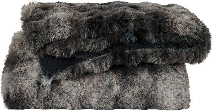 Lotus Karen Faux Fur Blanket Tie-Dye Dark Gray Twin Size - Big Bubble Rabbit Fluff Throw for Couch Small Fluffy Fuzzy Cozy Thick Furry Plush Shaggy Blankets 60x80 Inches